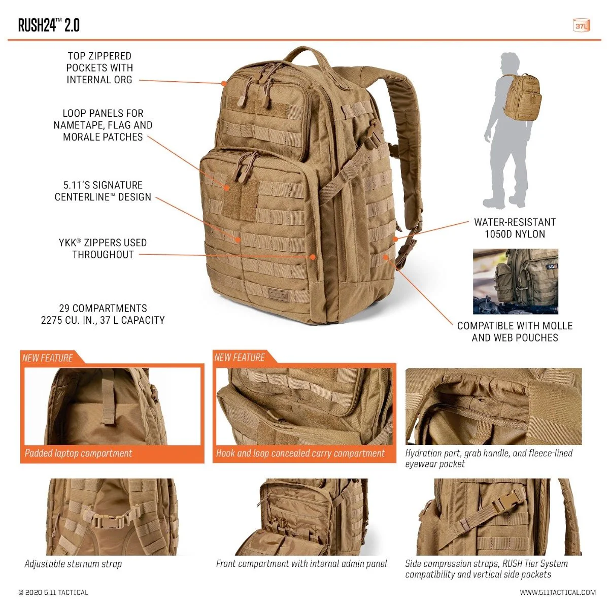 5.11 Tactical Rush 24 Backpack 2.0 Multicam - Image 7