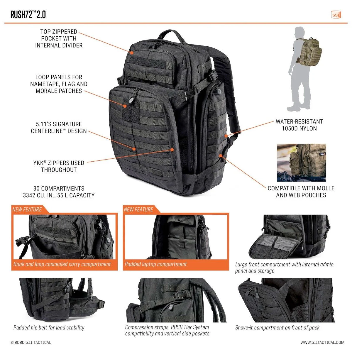 5.11 Tactical Rush 72 Backpack 2.0 Multicam - Image 7