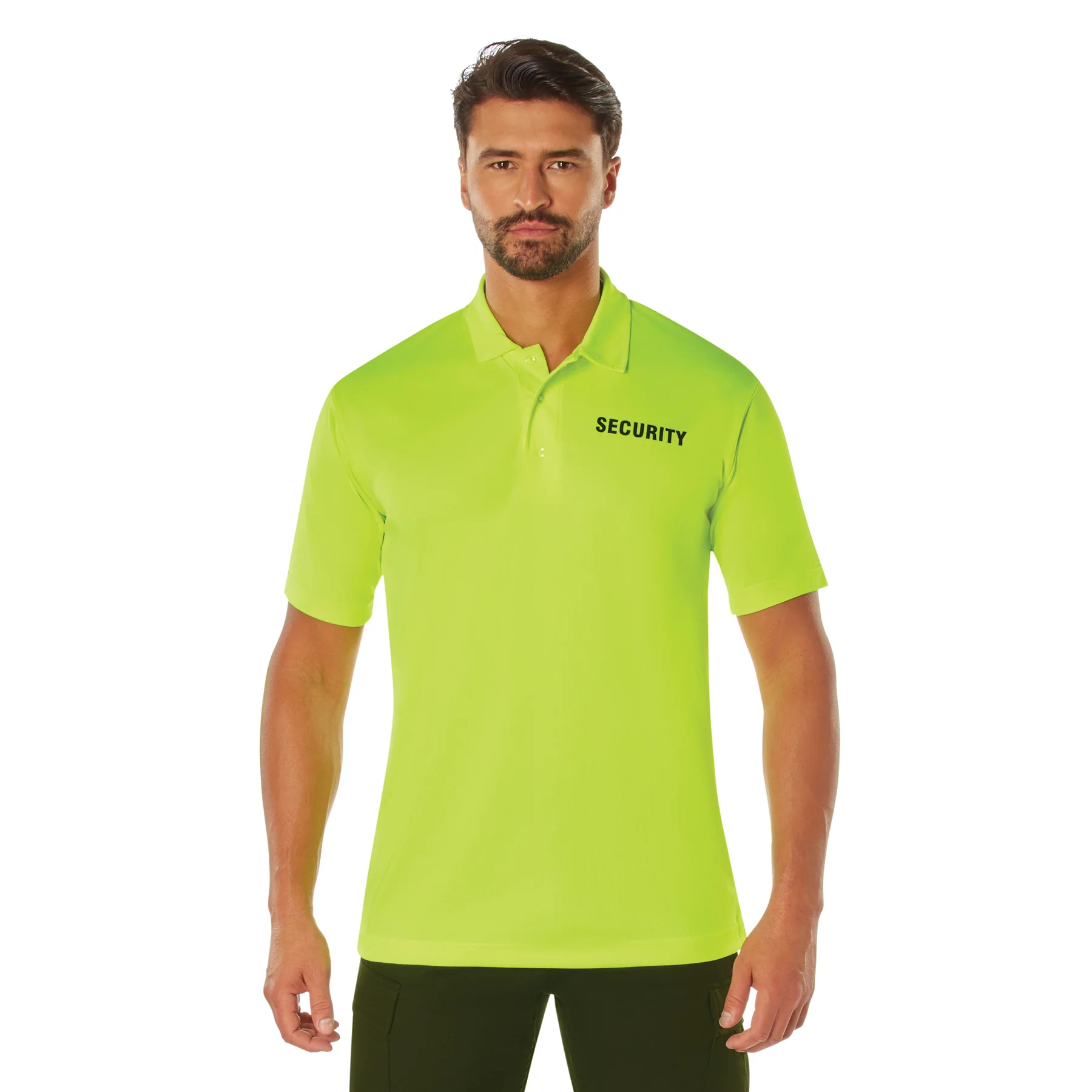 MilSpec Moisture Wicking Security Polo Shirt Safety Green with Black Lettering - Image 3