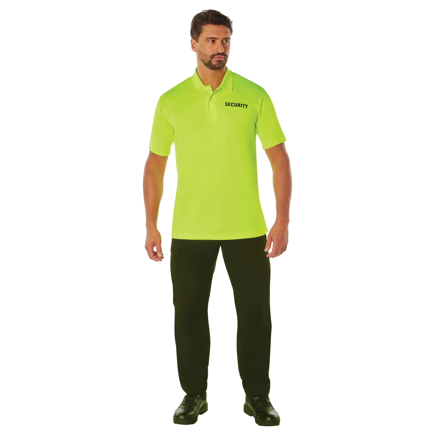 MilSpec Moisture Wicking Security Polo Shirt Safety Green with Black Lettering - Image 4